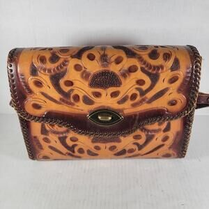 Vintage Joo-Kay Rustic Southwestern Hand Tooled Leather Shoulder Bag